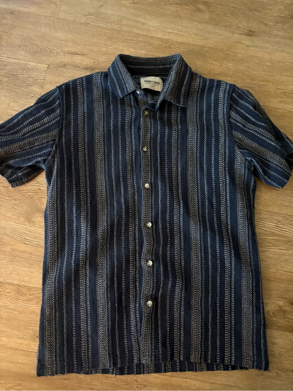 Amongst others Navy woven Striped Short-Sleeve Button-Up Shirt